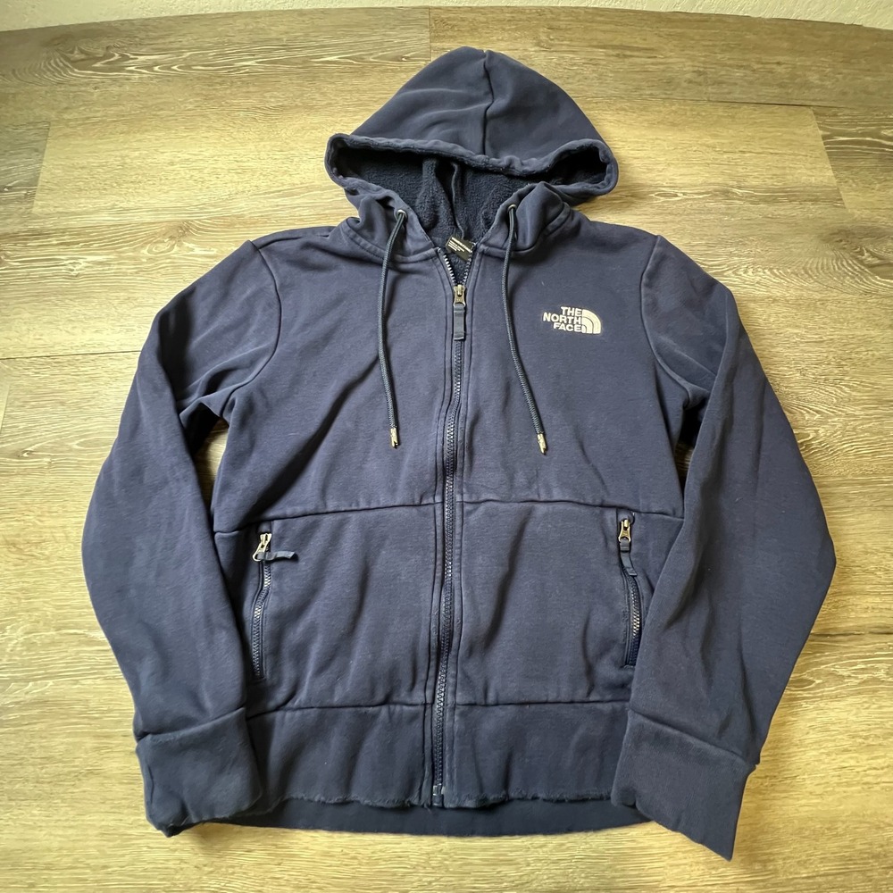 The North Face Hoodie Womens Small Navy Blue Full Zip Fleece Embroidered Logo
